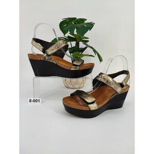 Sandales Naot Femme - Cuir Noir - Fleur Métallique Onyx - Taille 39 - Neuf Avec Boîte
